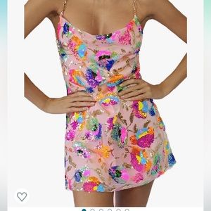 Sparkly Women's Sequin Dress Sexy Backless Low-Cut Floral Spaghetti Strap